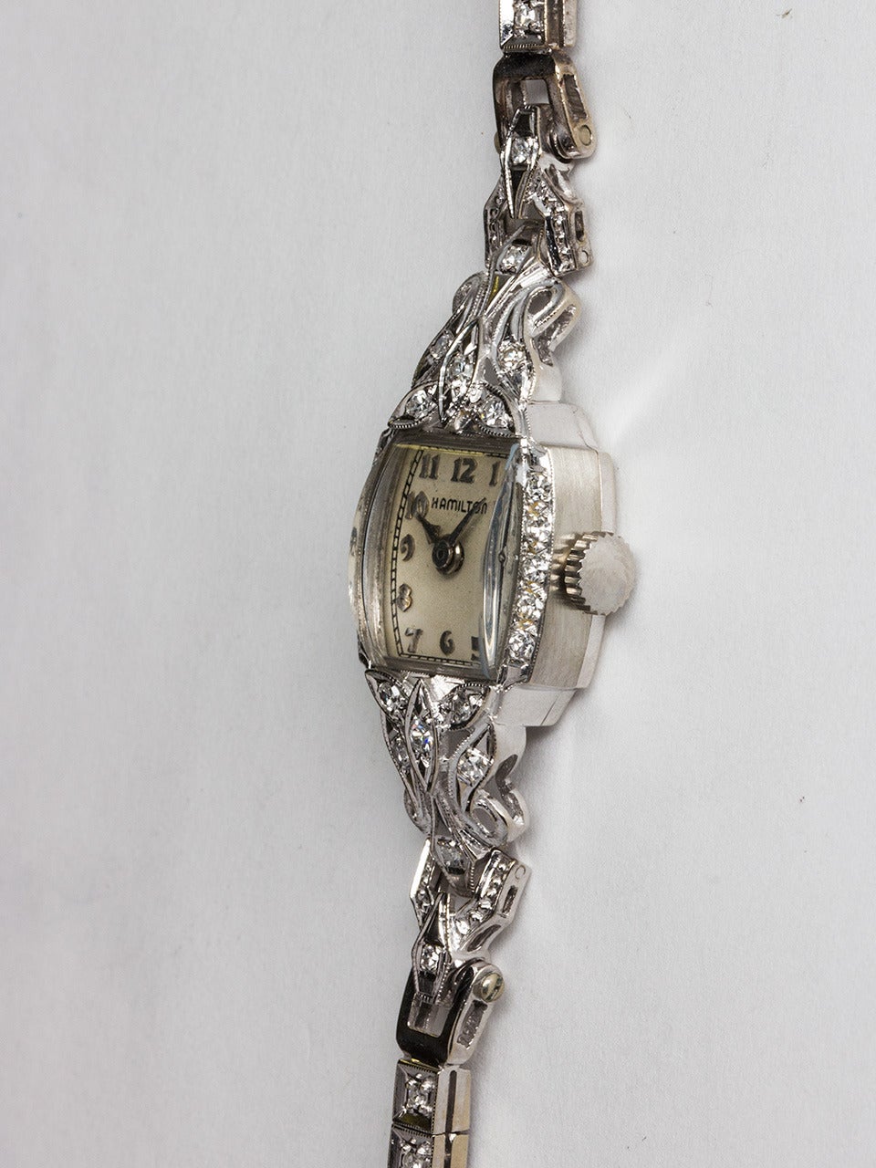 Hamilton Lady's White Gold Diamond Dress Wristwatch In Excellent Condition In West Hollywood, CA