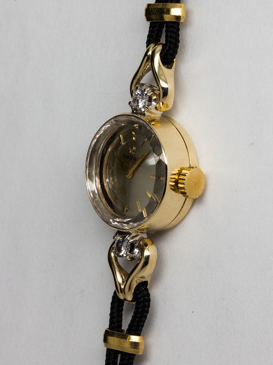 Omega Lady's Lady Omega Yellow Gold Diamond Wristwatch In Excellent Condition In West Hollywood, CA