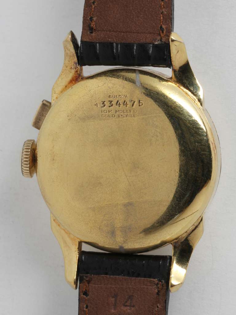 Women's or Men's Bulova Gilt Silver Single-Button Chronograph Wristwatch circa 1940s For Sale