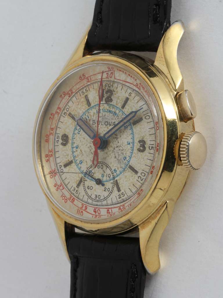 Bulova Gilt Silver Single-Button Chronograph Wristwatch circa 1940s In Excellent Condition For Sale In West Hollywood, CA