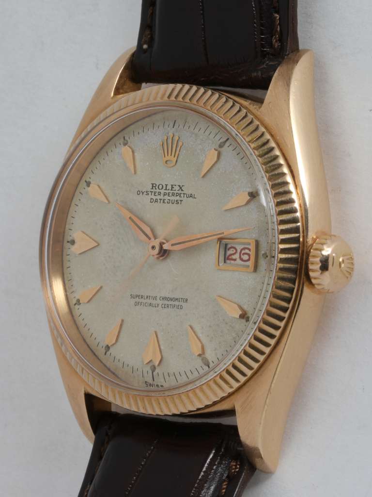 Rolex Rose Rose Gold Datejust Wristwatch circa 1958 In Excellent Condition In West Hollywood, CA