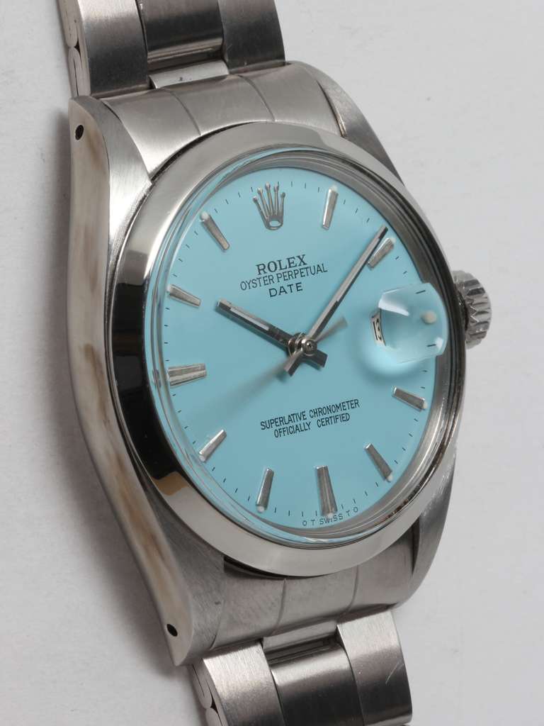 Rolex Stainless Steel Date Wristwatch Ref 1500 with Custom-Colored Dial In Excellent Condition In West Hollywood, CA