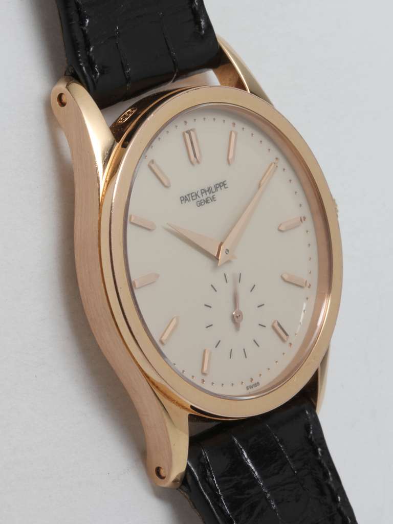 Patek Philippe Rose Gold Calatrava Wristwatch ref 3796R circa 1990s In Excellent Condition In West Hollywood, CA