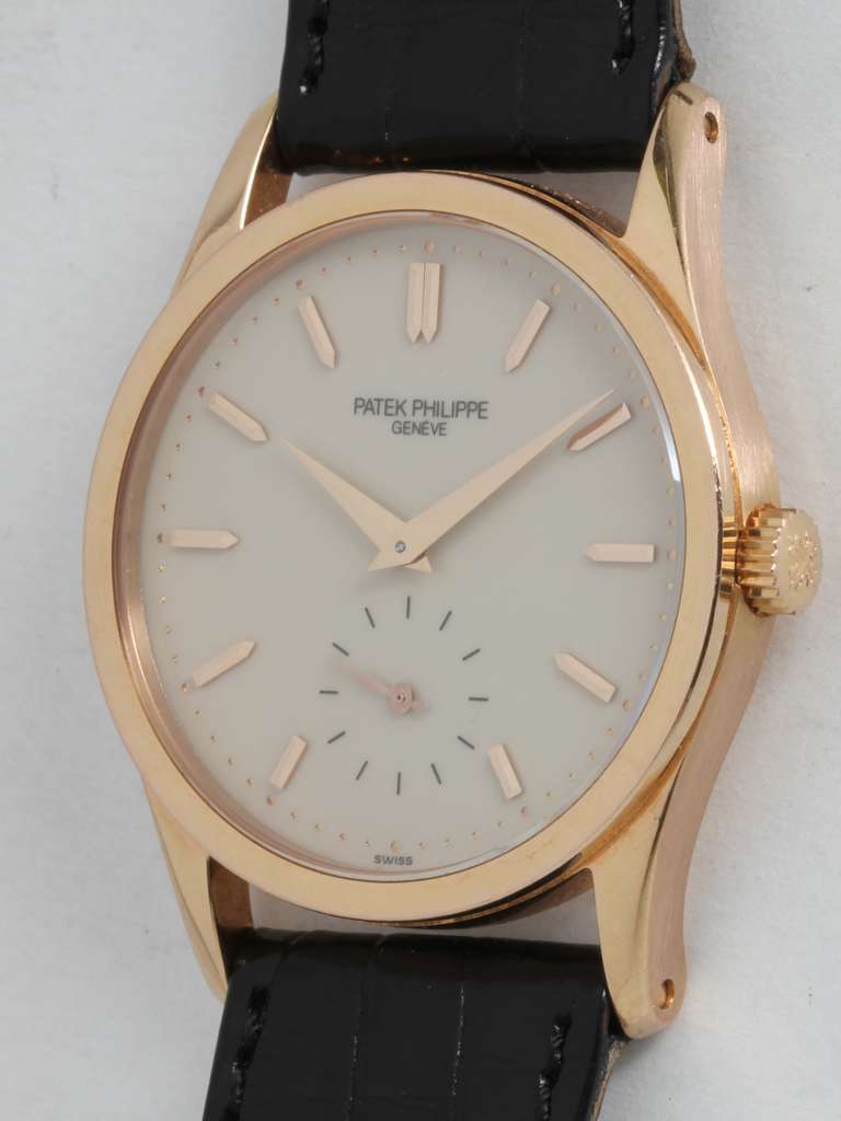 Women's or Men's Patek Philippe Rose Gold Calatrava Wristwatch ref 3796R circa 1990s