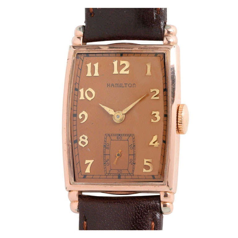 Hamilton Rose Gold-Filled Myron Tonneau Wristwatch circa 1940s at 1stDibs