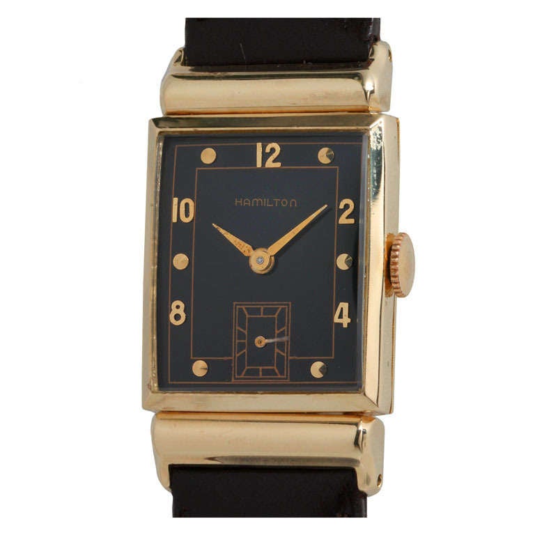 Hamilton Yellow Gold Rectangular Barton Wristwatch circa 1950s
