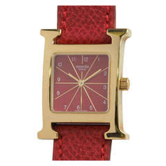 Hermes Lady's Gilt Red H Hour Wristwatch circa 2000s