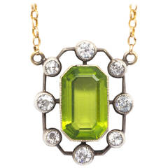 1900s Antique Peridot Diamond Silver Gold Necklace