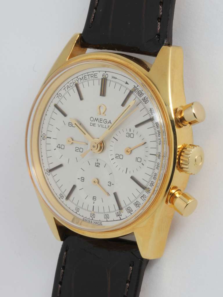 Omega Stainless Steel and Gilt Deville Chronograph Wristwatch circa 1960s In Excellent Condition In West Hollywood, CA
