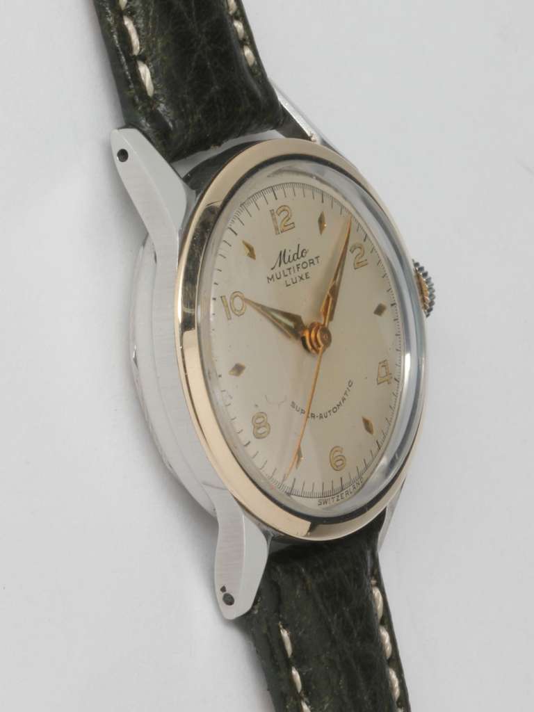 Mido Stainless Steel and Gold Multifort Wristwatch circa 1950s