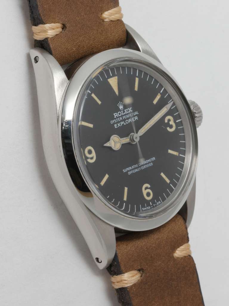 Rolex stainless steel Explorer wristwatch, Ref. 1016, 36mm case with smooth bezel serial number 1.3 million, circa 1966. Beautiful condition original matte black dial with beautifully patinaed luminous indexes and matching hands. Self-winding