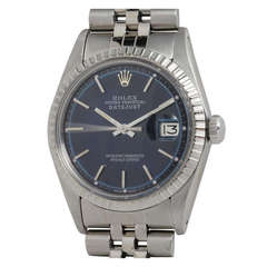 Vintage Rolex Stainless Steel Datejust Wristwatch circa 1972 with Custom Blue Dial