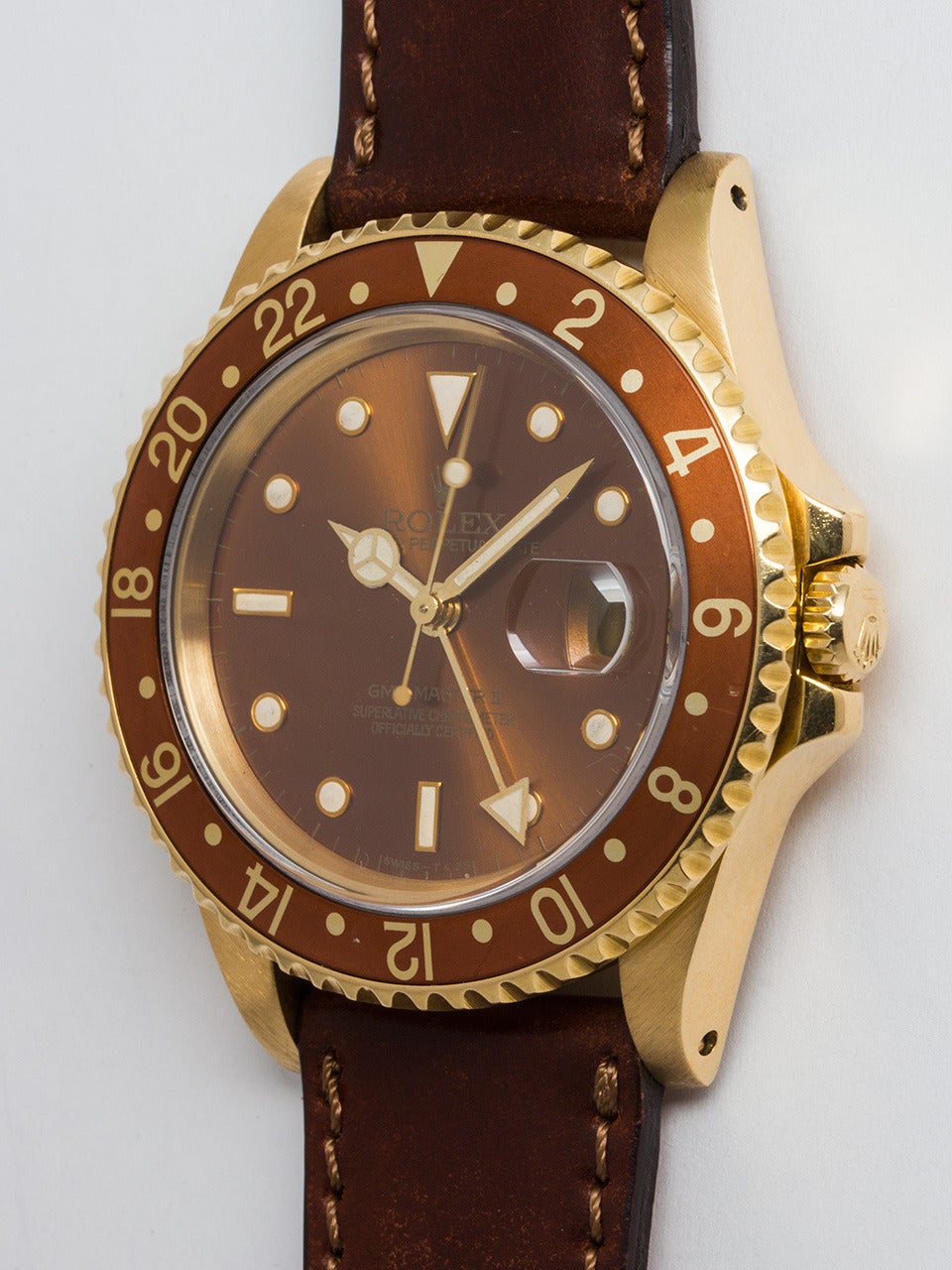 Rolex Yellow Gold GMT-Master II Wristwatch ref 16718 circa 1988 In Excellent Condition In West Hollywood, CA