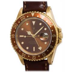 Vintage Rolex Yellow Gold GMT-Master II Wristwatch ref 16718 circa 1988