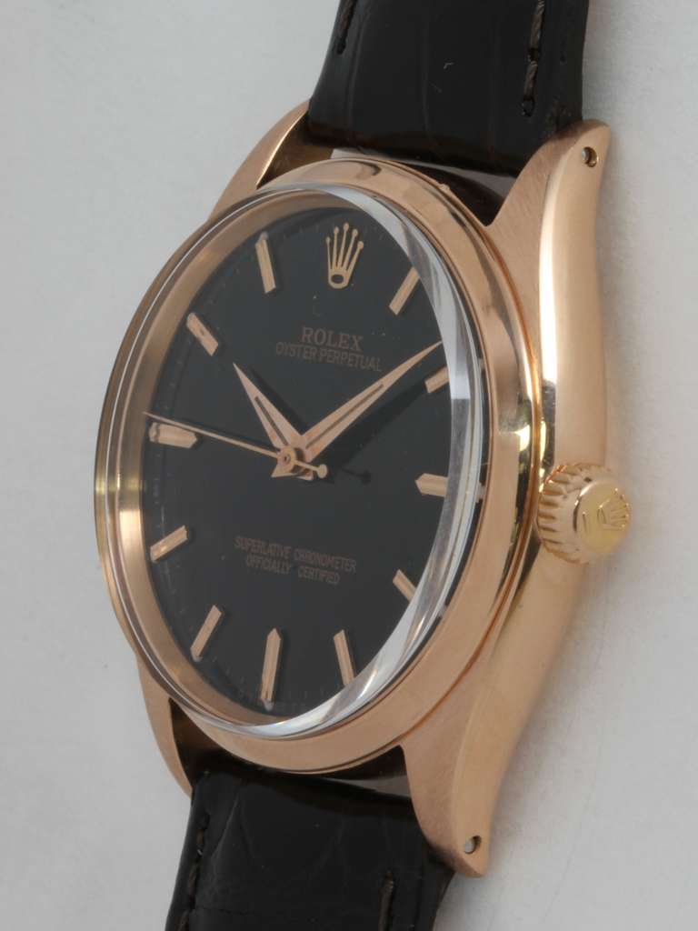 Rolex Rose Gold Oyster Perpetual Wristwatch circa 1961 In Excellent Condition In West Hollywood, CA