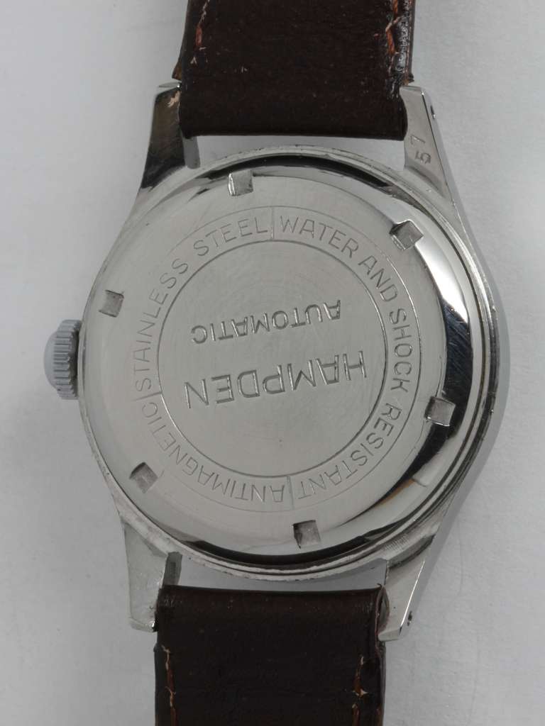 Hampden Stainless Steel Automatic Military-Style Wristwatch circa 1950s In Excellent Condition In West Hollywood, CA