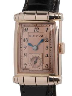Vintage Bulova Rose Gold-Filled Wristwatch with Barrel Lugs circa 1940s