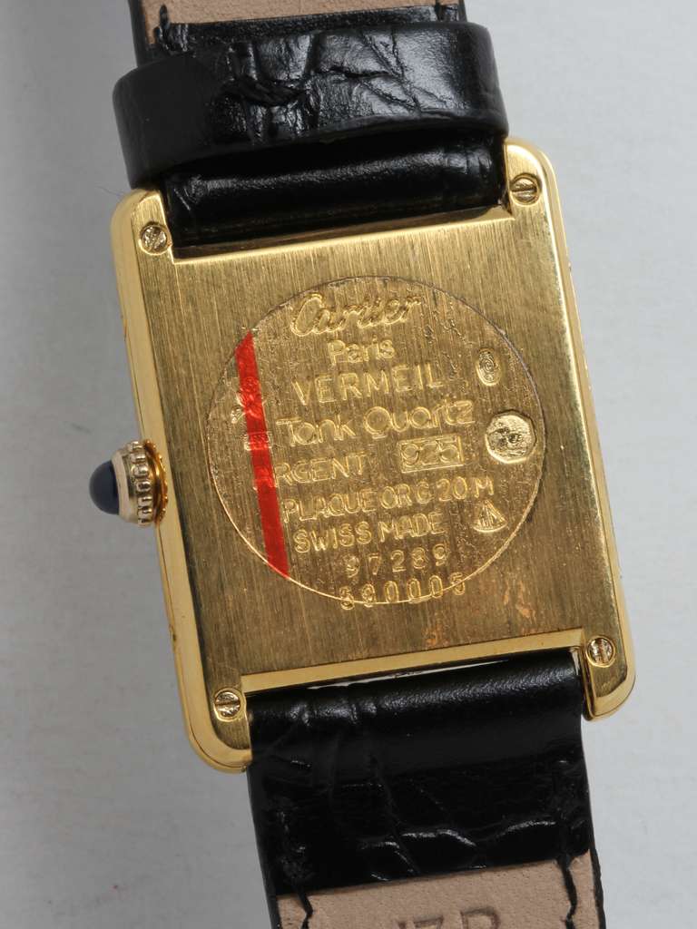 Cartier Man's Vermeil Tank Louis Must de Cartier Wristwatch circa 1990s In Excellent Condition In West Hollywood, CA