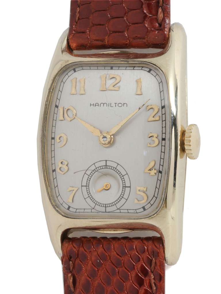 Hamilton Yellow Gold-Filled Boulton Tonneau Wristwatch circa 1940s