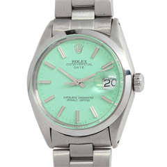 Vintage Rolex Stainless Steel Date Wristwatch circa 1969 with Custom Mint Green Dial
