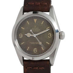 Rolex Stainless Steel Explorer Gilt Tropical Dial Wristwatch Ref 1016 circa 1966