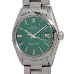 Montre-bracelet Rolex en acier inoxydable avec date, circa 1968, cadran vert personnalisé
