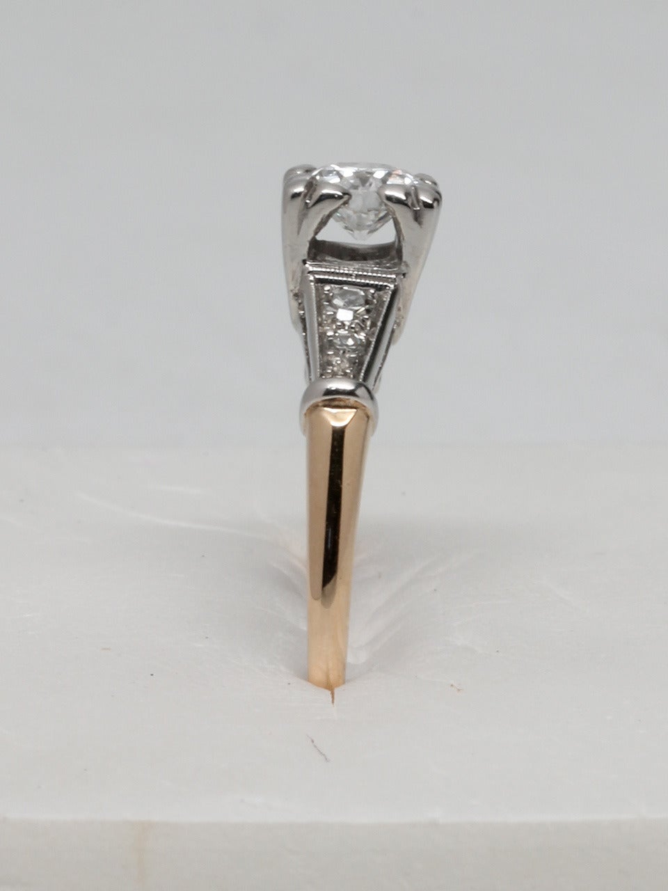 Old European Cut Vintage Diamond Engagement Ring 18 Karat YG and Platinum, circa 1930s For Sale