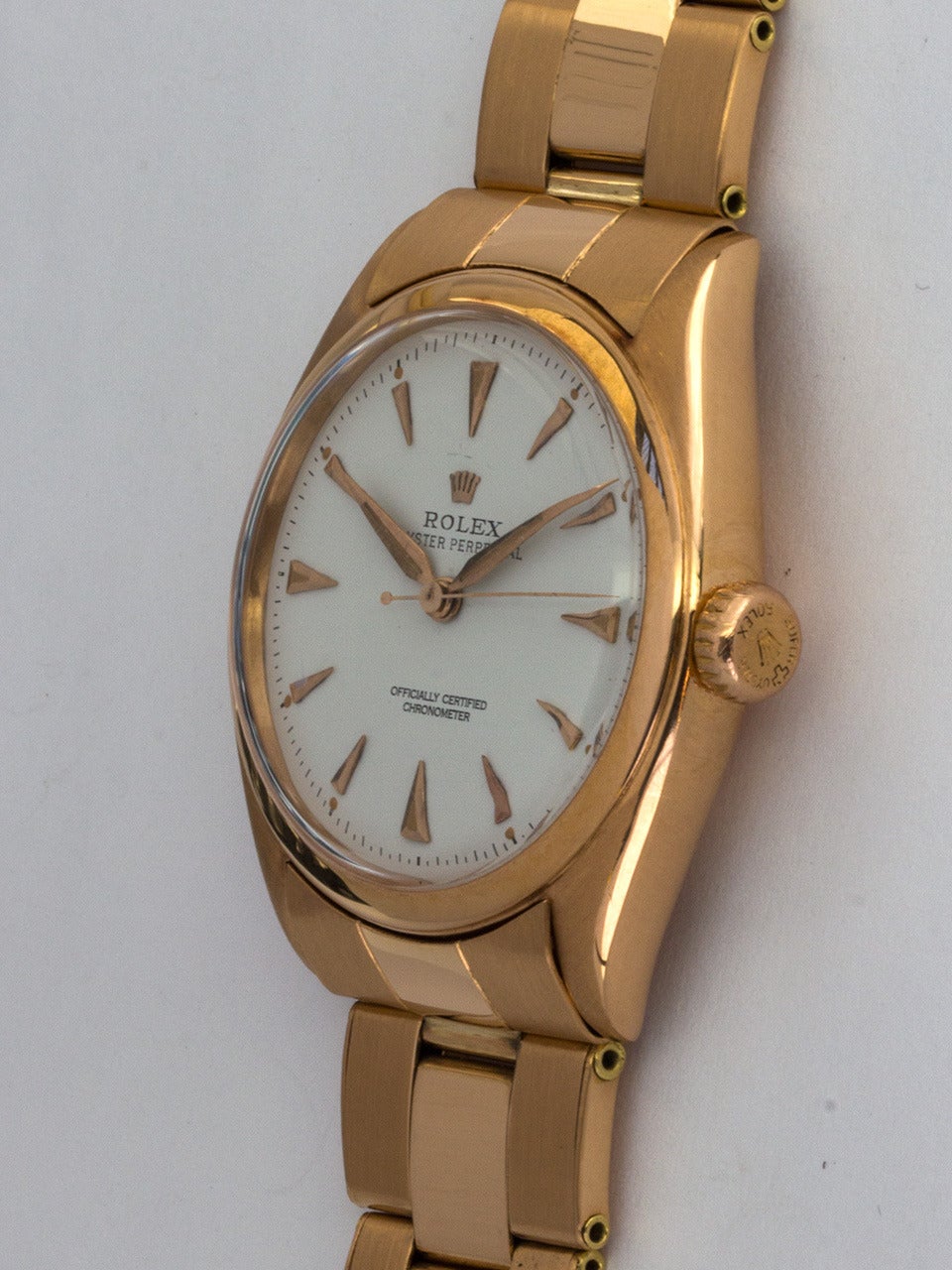 Rolex Rose Gold Oyster Perpetual Automatic Wristwatch Ref 6084 In Good Condition In West Hollywood, CA