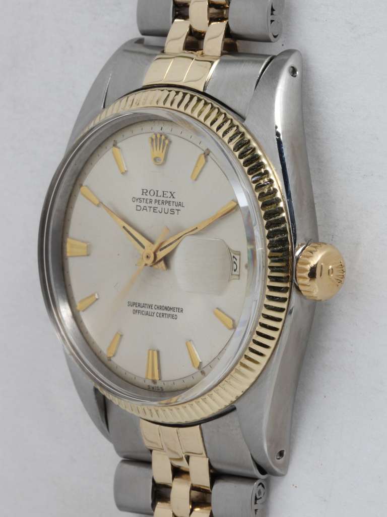 Rolex Stainless Steel and Yellow Gold Datejust Wristwatch circa 1960 In Good Condition In West Hollywood, CA