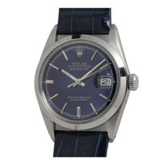 Rolex Stainless Steel Datejust Wristwatch circa 1972 with Custom Blue Dial