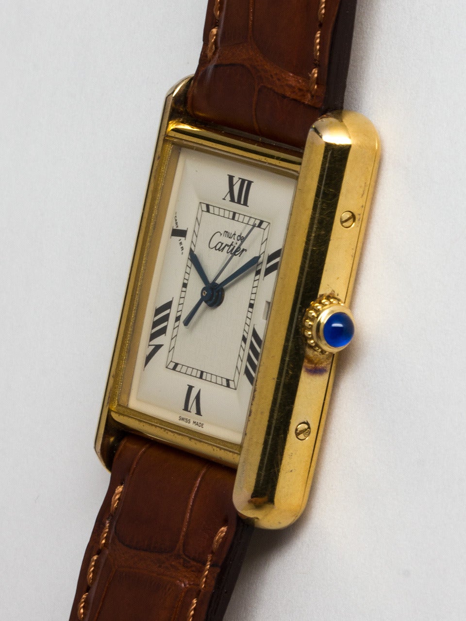 Cartier Man's Vermeil Tank Louis Must de Cartier Wristwatch circa 2000s In Excellent Condition In West Hollywood, CA