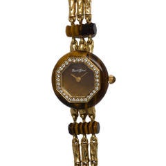 Vintage Bueche Girod Lady's Yellow Gold Tiger's Eye Dress Wristwatch
