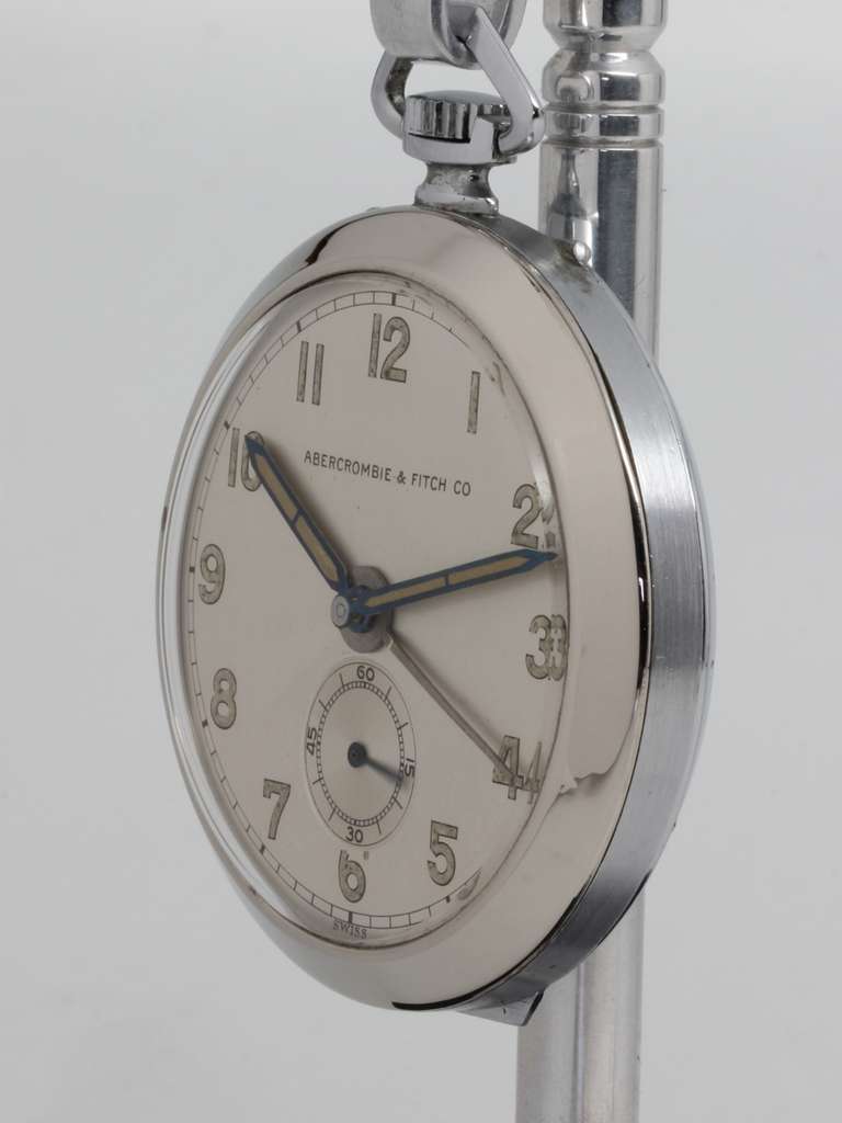 Abercrombie & Fitch Travel Alarm Pocket Watch circa 1950s In Excellent Condition In West Hollywood, CA