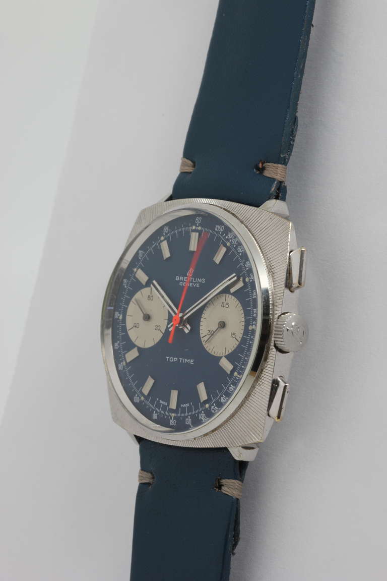 Breitling Stainless Steel Top Time Chronograph Wristwatch circa 1960s In Excellent Condition In West Hollywood, CA