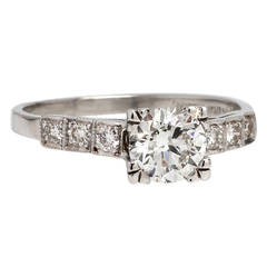 1930s Vintage Diamond Engagement Ring Platinum 0.77 Carat Round Brilliant F-VS1 2