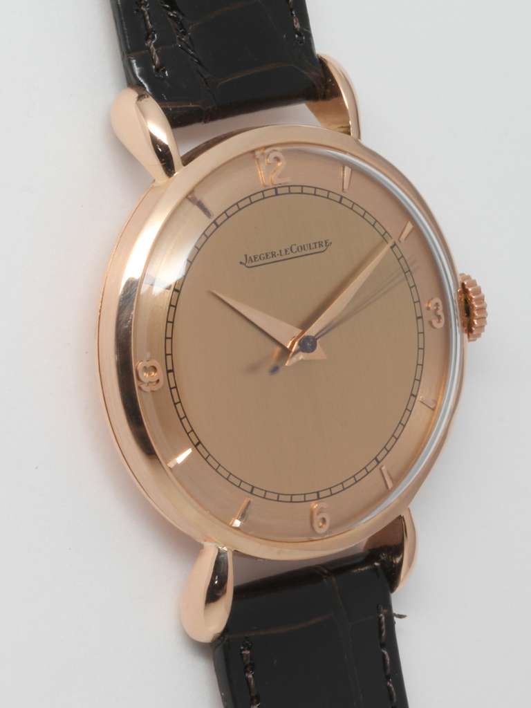 Jaeger-LeCoultre Rose Gold Wristwatch with Unusual Lugs circa 1940s