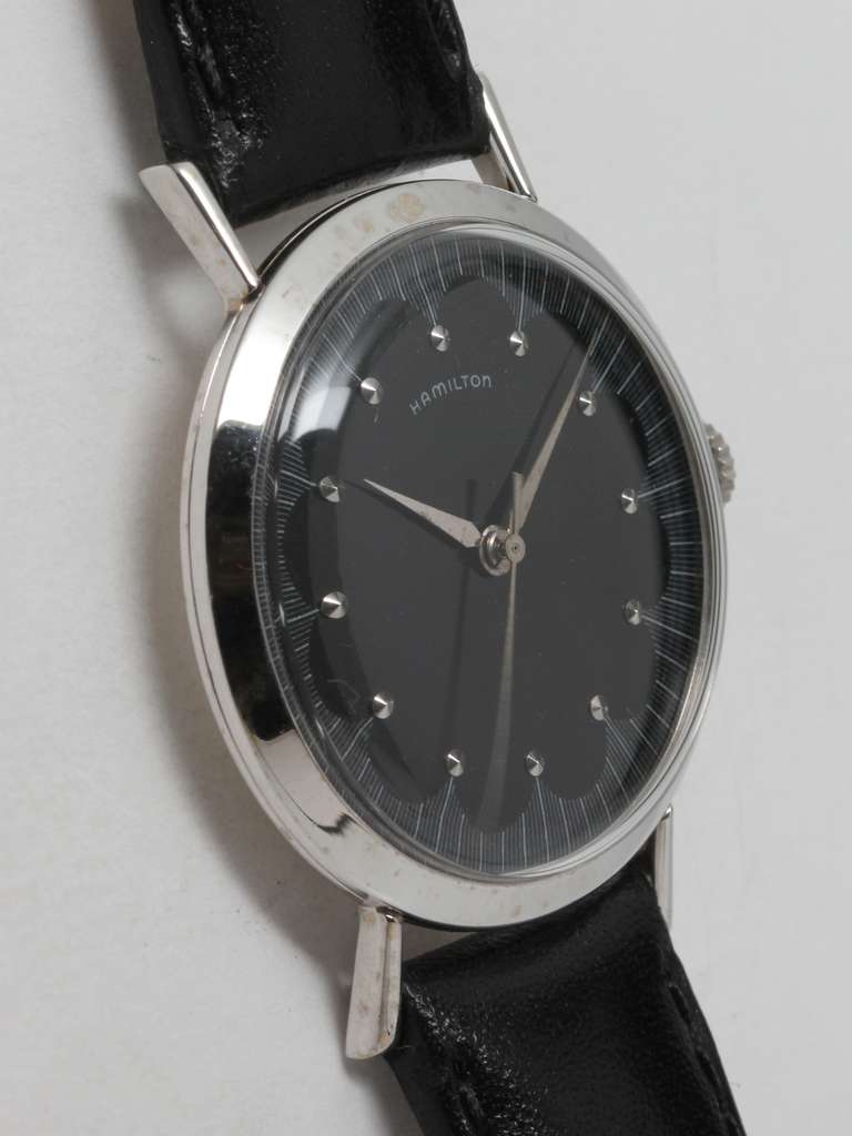 Hamilton White Gold-Filled Futuristic Wristwatch with Black Dial circa 1950s
