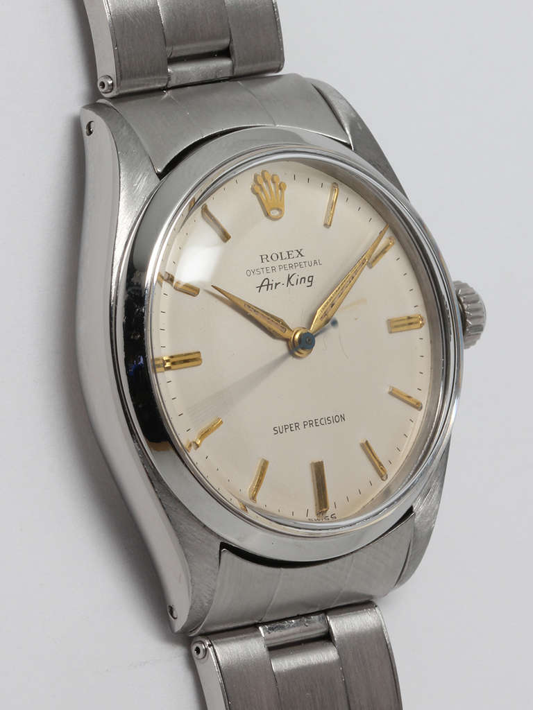 Rolex stainless steel Airking wristwatch, Ref. 1503, serial number 418,XXX, circa 1958. 34mm case with smooth bezel and acrylic crystal. With original Super Precision printed on the silvered dial with gold hands and indexes. Powered by self-winding