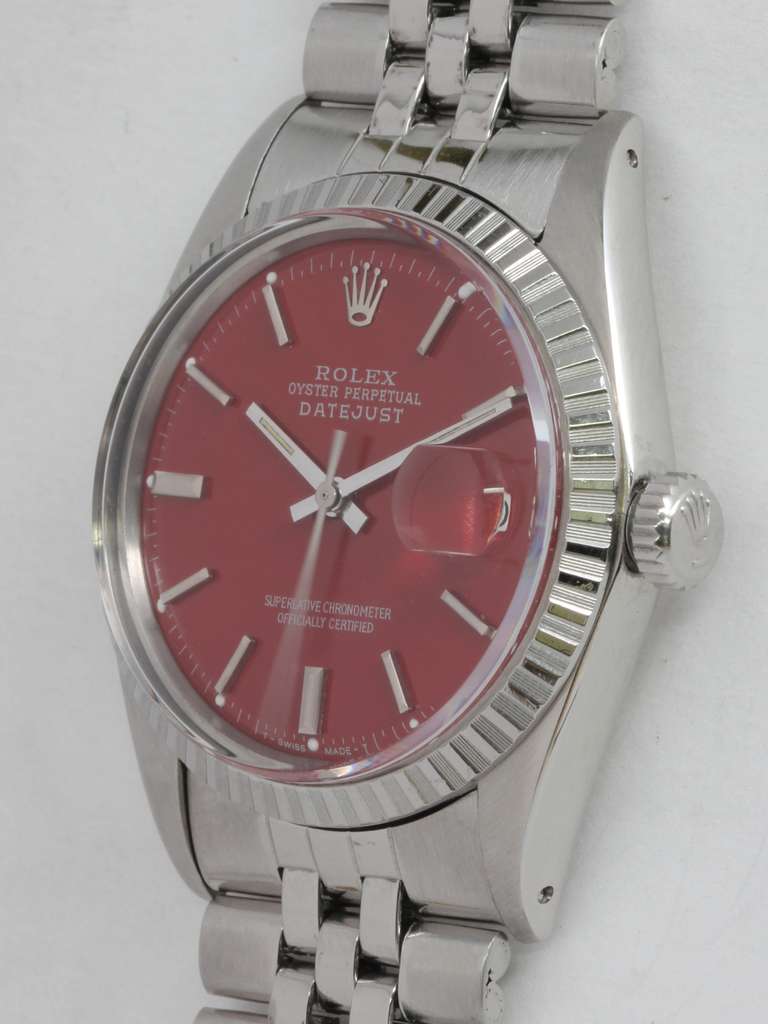 Rolex Stainless Steel Datejust Wristwatch with Custom-Colored Red Dial In Good Condition In West Hollywood, CA