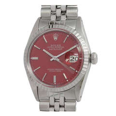 Rolex Stainless Steel Datejust Wristwatch with Custom-Colored Red Dial