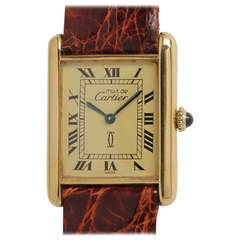 Cartier Man's Silver-Gilt Must de Cartier Tank Louis Wristwatch circa 1980s