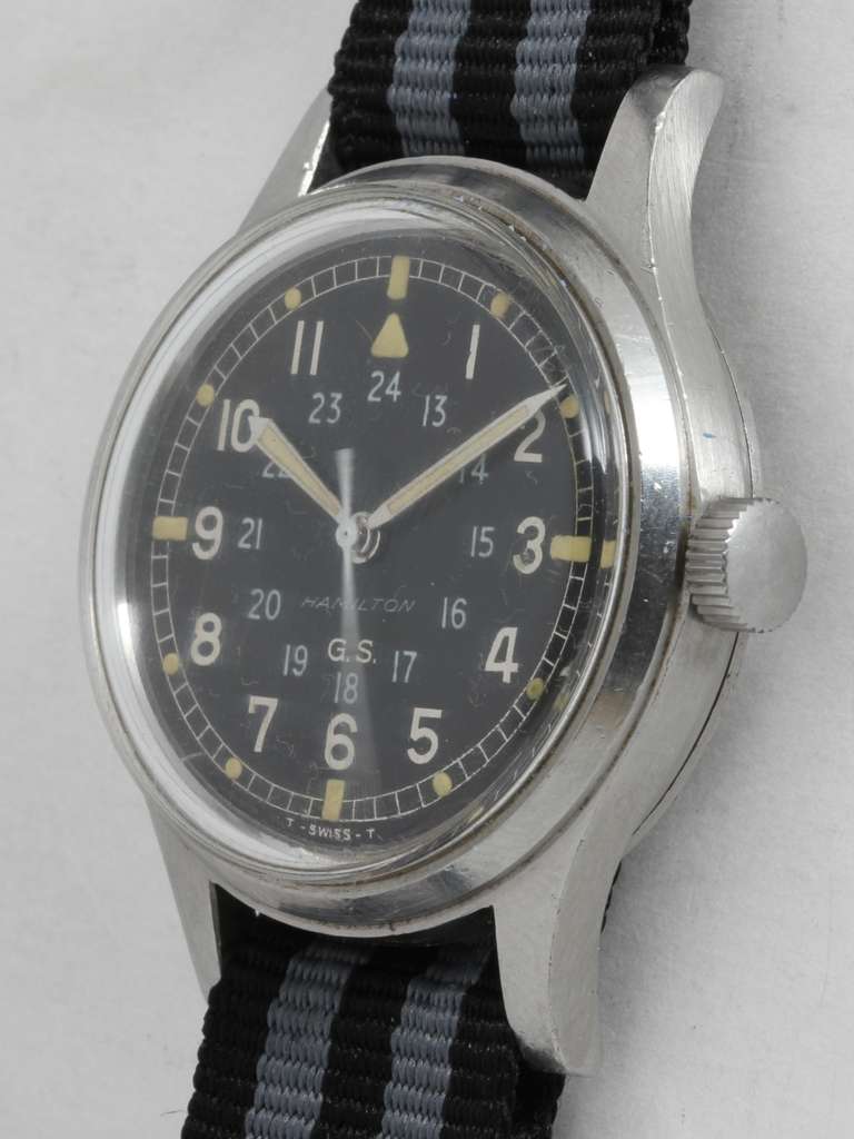 Hamilton Stainless Steel Military Wristwatch circa 1970s In Excellent Condition In West Hollywood, CA