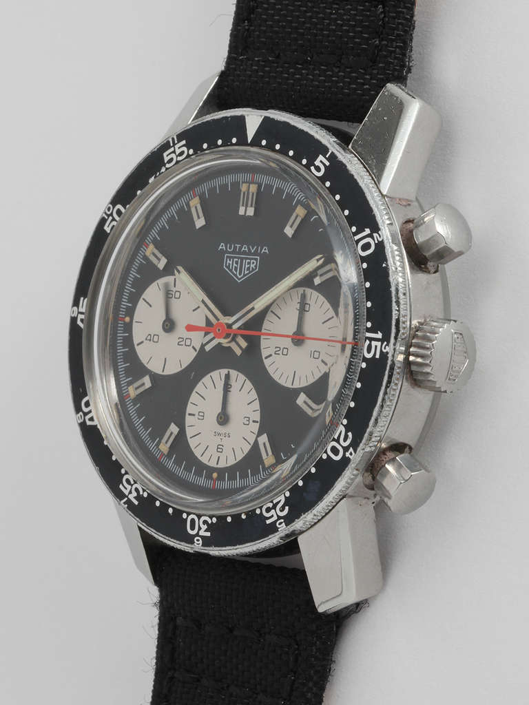 Heuer Stainless Steel Autavia Chronograph Wristwatch circa 1960s In Excellent Condition In West Hollywood, CA