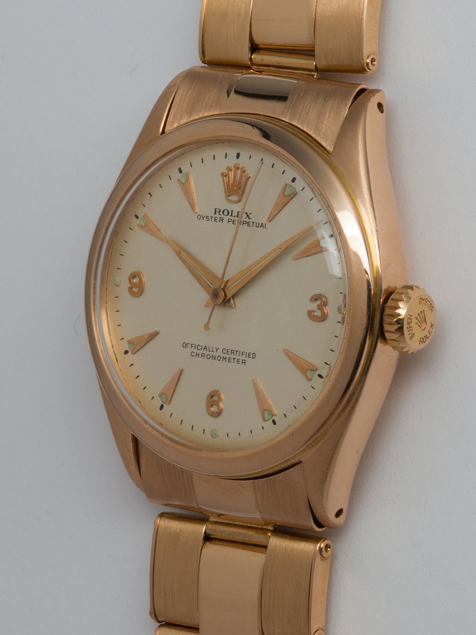 Rolex Rose Gold Oyster Perpetual Wristwatch Ref 6084 In Excellent Condition In West Hollywood, CA