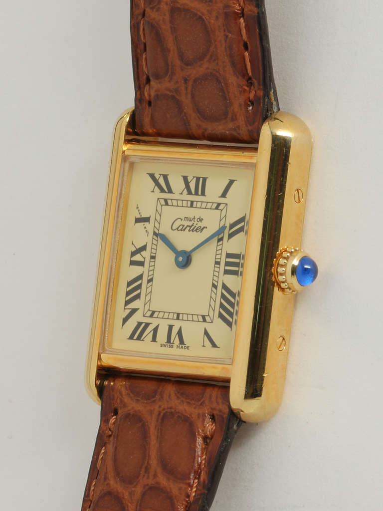 Cartier Lady's Gilt Silver Must de Cartier Tank Louis Wristwatch circa 2000s In Excellent Condition In West Hollywood, CA