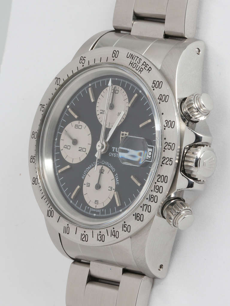Tudor Stainless Steel Oysterdate Chrono Time Wristwatch with Papers circa 1990 In Excellent Condition In West Hollywood, CA