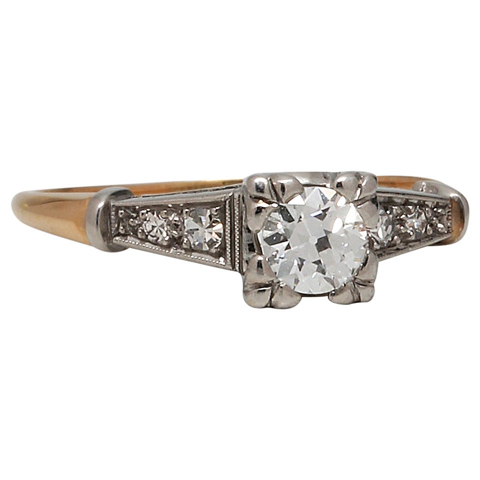 Vintage Diamond Engagement Ring 18 Karat YG and Platinum, circa 1930s For Sale