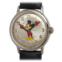 Vintage Helbros Stainless Steel Mickey Mouse Wristwatch circa 1970s
