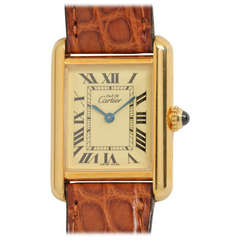 Cartier Lady
s Gilt Silver Must de Cartier Tank Louis Wristwatch circa 2000s