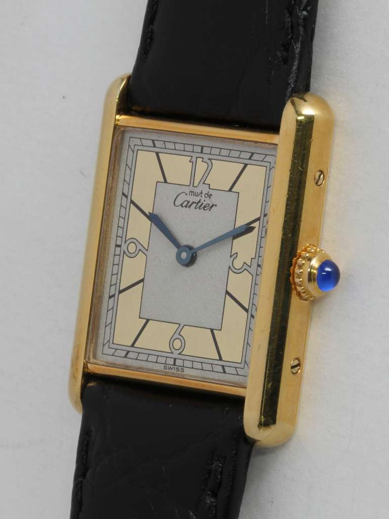 Cartier Gilt Silver Tank Louis Must de Cartier Wristwatch circa 1990s In Excellent Condition In West Hollywood, CA